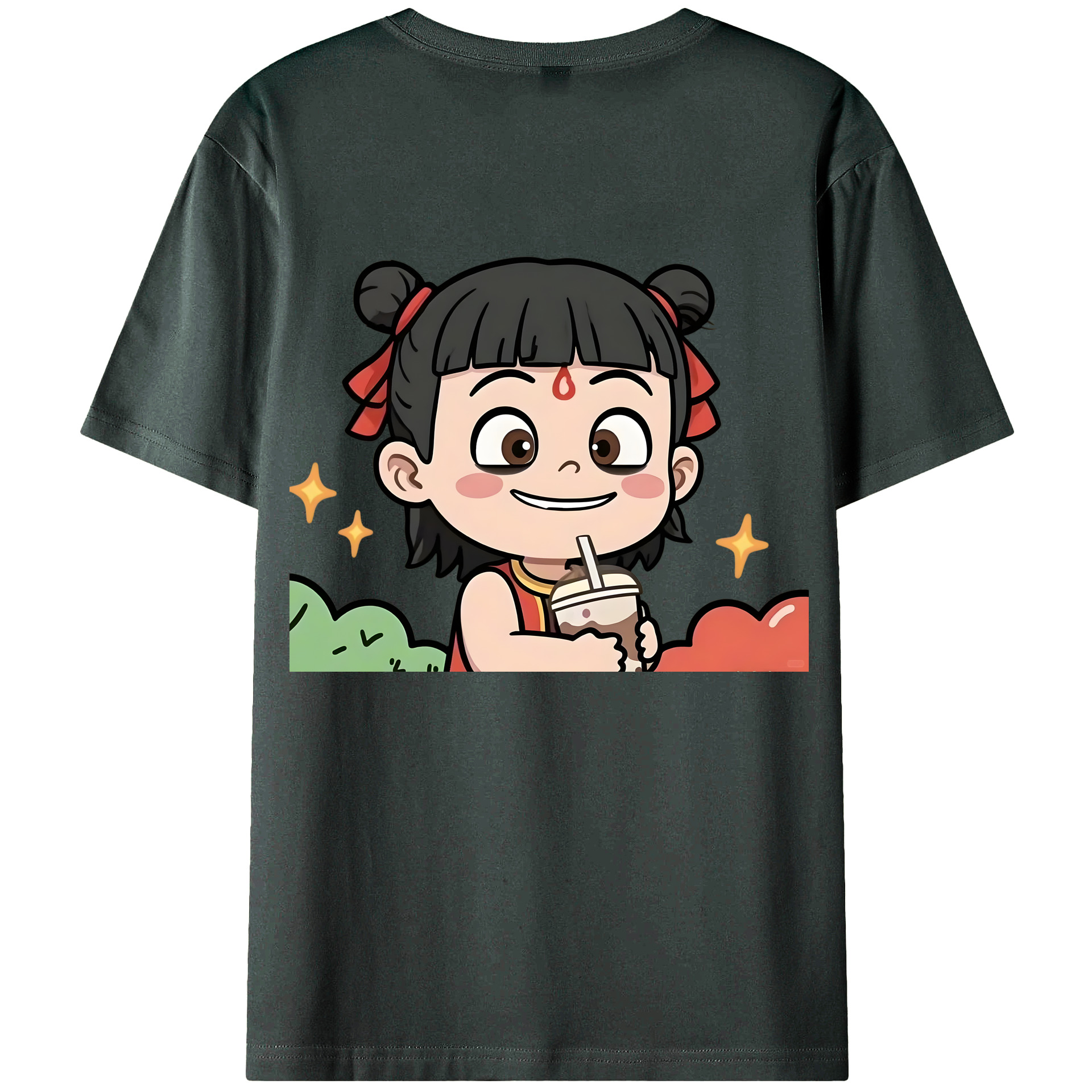 （画像用） Ne Zha 2 ナタ 魔童の大暴れ 綿100％ メンズ半袖Tシャツ（バックプリント） 通気性